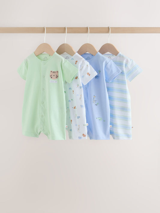 Green Blue Safari Animal Jersey Baby Rompers 4 Pack image 1
