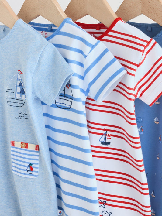 Blue Nautical Jersey Baby Rompers 4 Pack image 3
