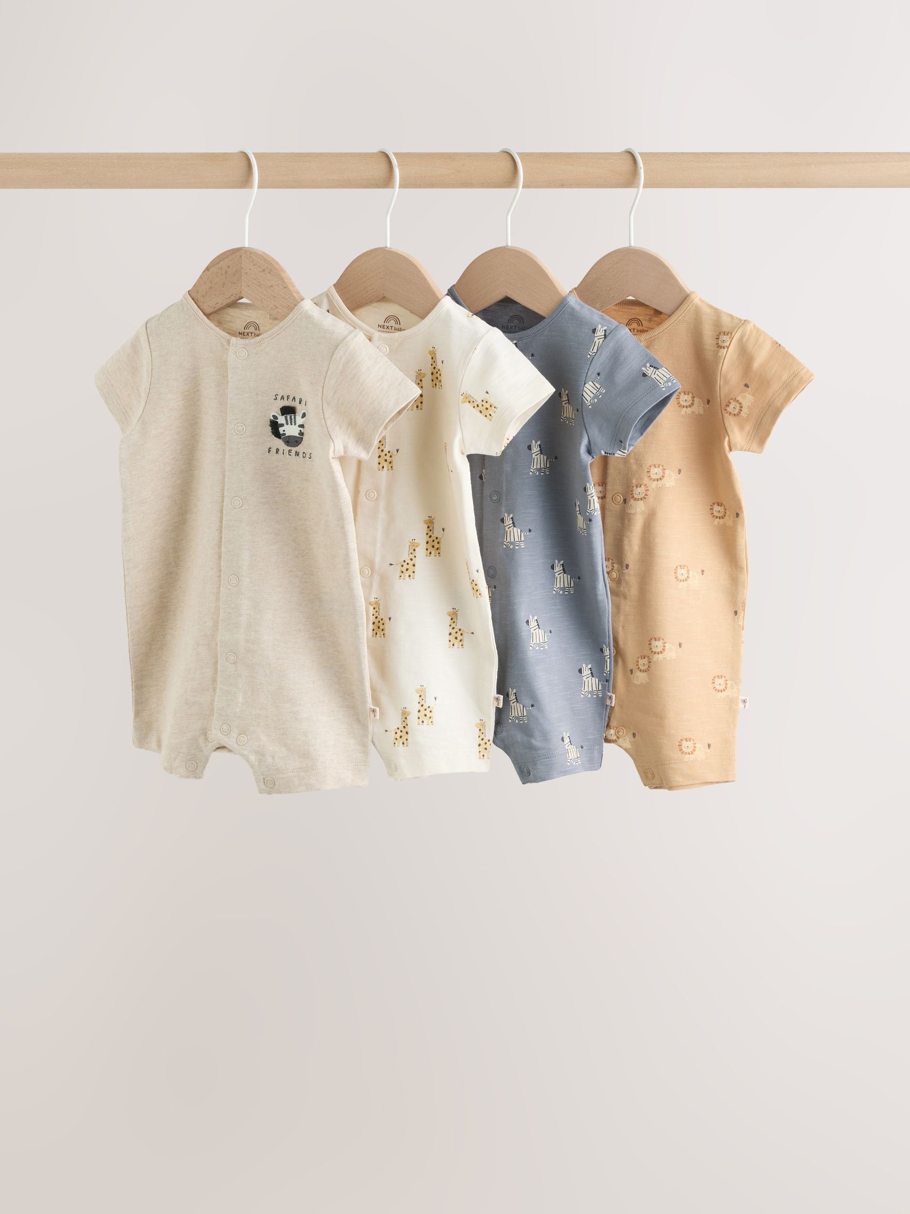 Neutral Animal Jersey Baby Rompers 4 Pack image 1