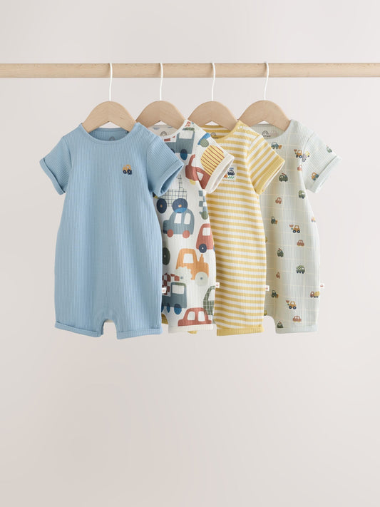 Blue Transport Printed Cotton RIch Baby Rompers 4 Pack image 1