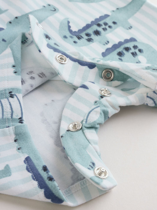 Blue Watercolour Animal Printed Popper Baby Jersey Rompers 3 Pack image 3
