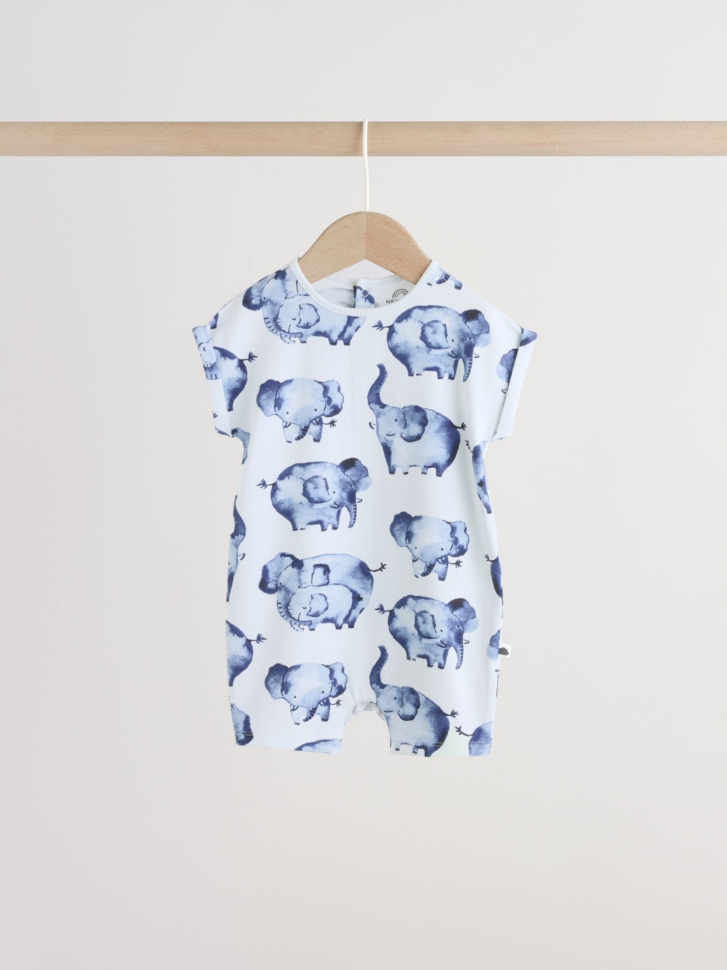 Blue Watercolour Animal Printed Popper Baby Jersey Rompers 3 Pack image 3