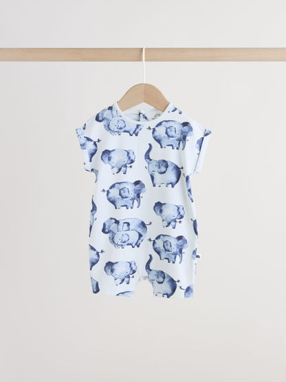 Blue Watercolour Animal Printed Popper Baby Jersey Rompers 3 Pack image 3