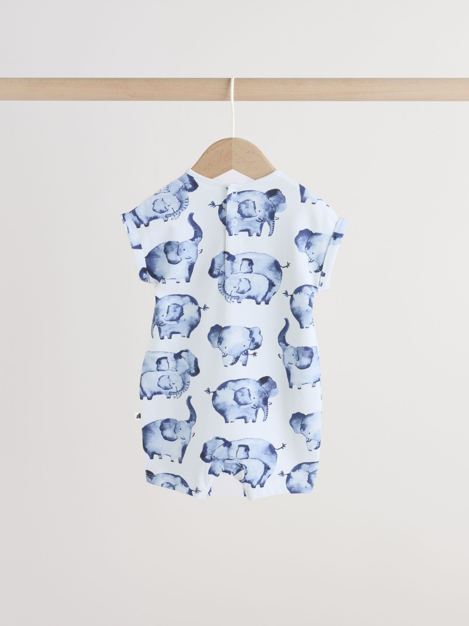 Blue Watercolour Animal Printed Popper Baby Jersey Rompers 3 Pack image 4