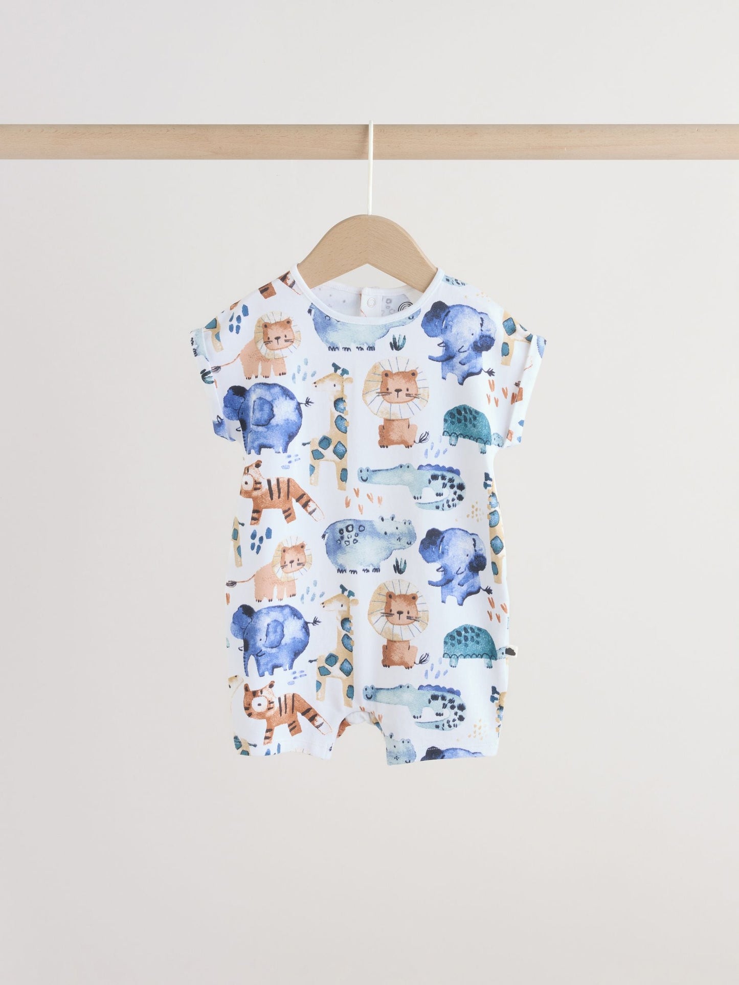 Blue Watercolour Animal Printed Popper Baby Jersey Rompers 3 Pack image 5