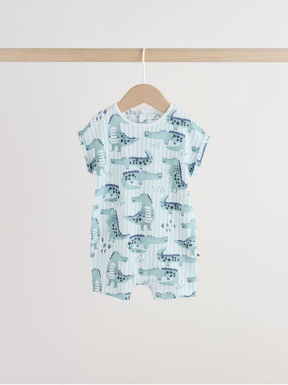 Blue Watercolour Animal Printed Popper Baby Jersey Rompers 3 Pack image 6