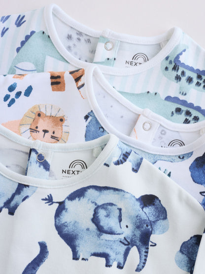 Blue Watercolour Animal Printed Popper Baby Jersey Rompers 3 Pack image 8