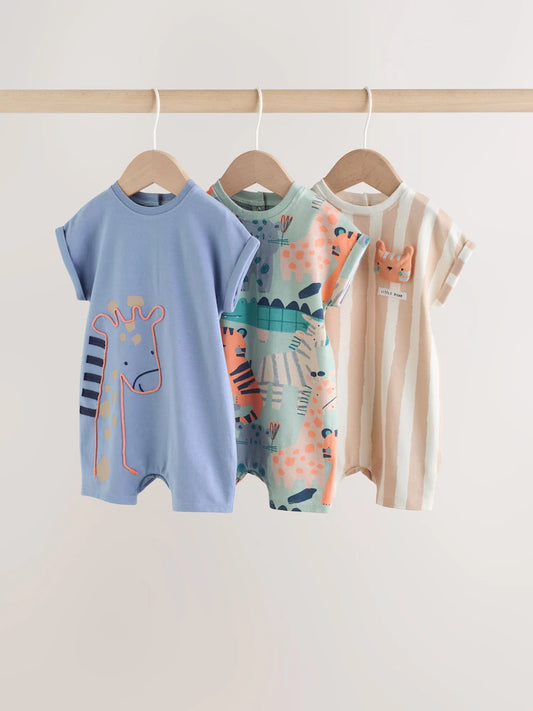 Blue Safari Jersey Baby Rompers 3 Pack