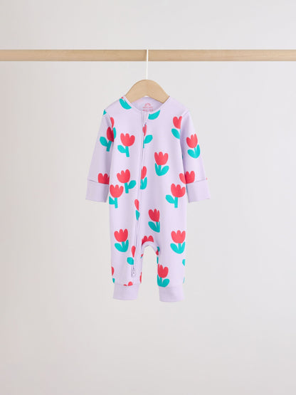 Lilac Purple Two Way Zip Baby Sleepsuit 4 Pack (0mths-3yrs) image 3