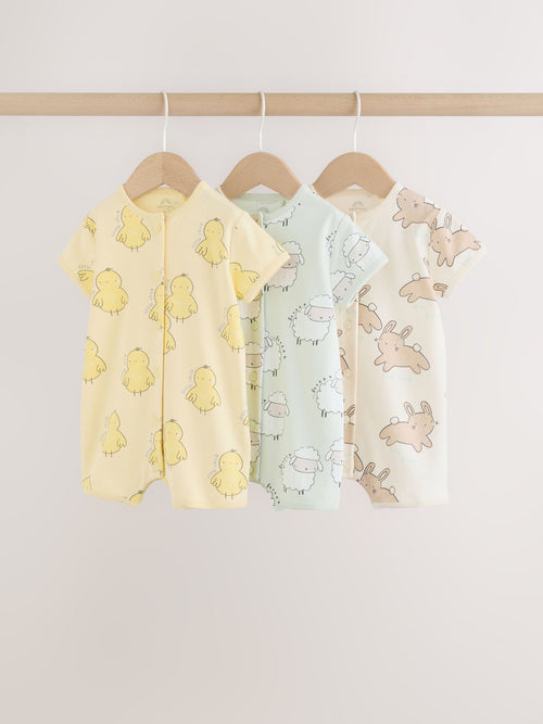 Yellow Spring/Character Button Through Baby Jersey Rompers 3 Pack image 1