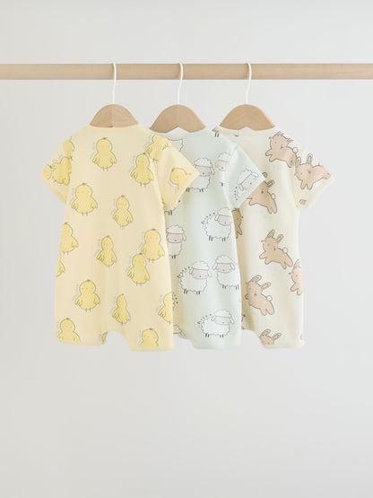 Yellow Spring/Character Button Through Baby Jersey Rompers 3 Pack image 2