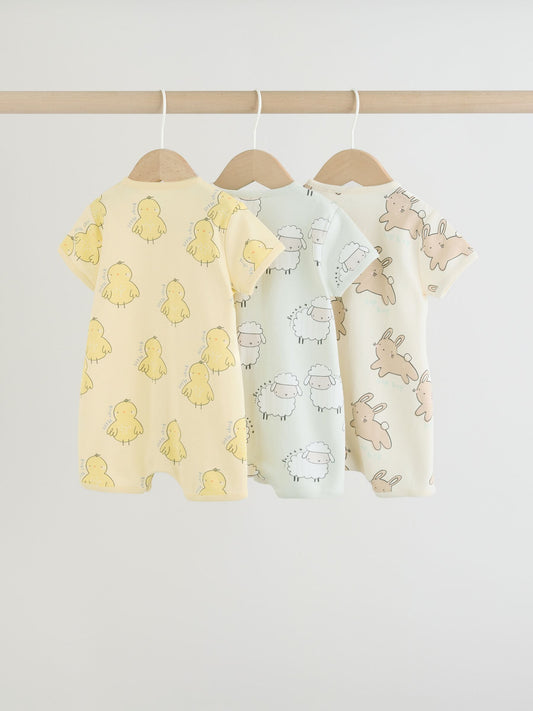 Yellow Spring/Character Button Through Baby Jersey Rompers 3 Pack image 2
