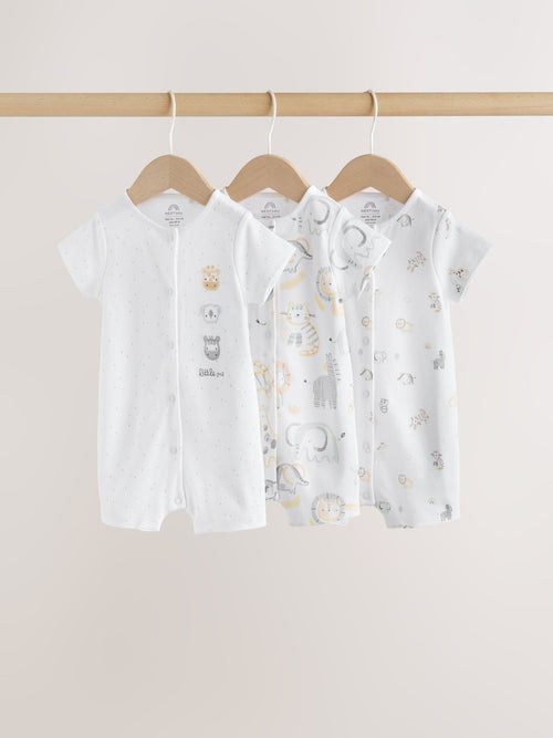White Safari Animal Embroidered Jersey Baby Rompers 3 Pack image 1