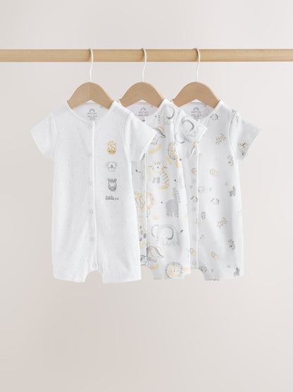 White Safari Animal Embroidered Jersey Baby Rompers 3 Pack image 1