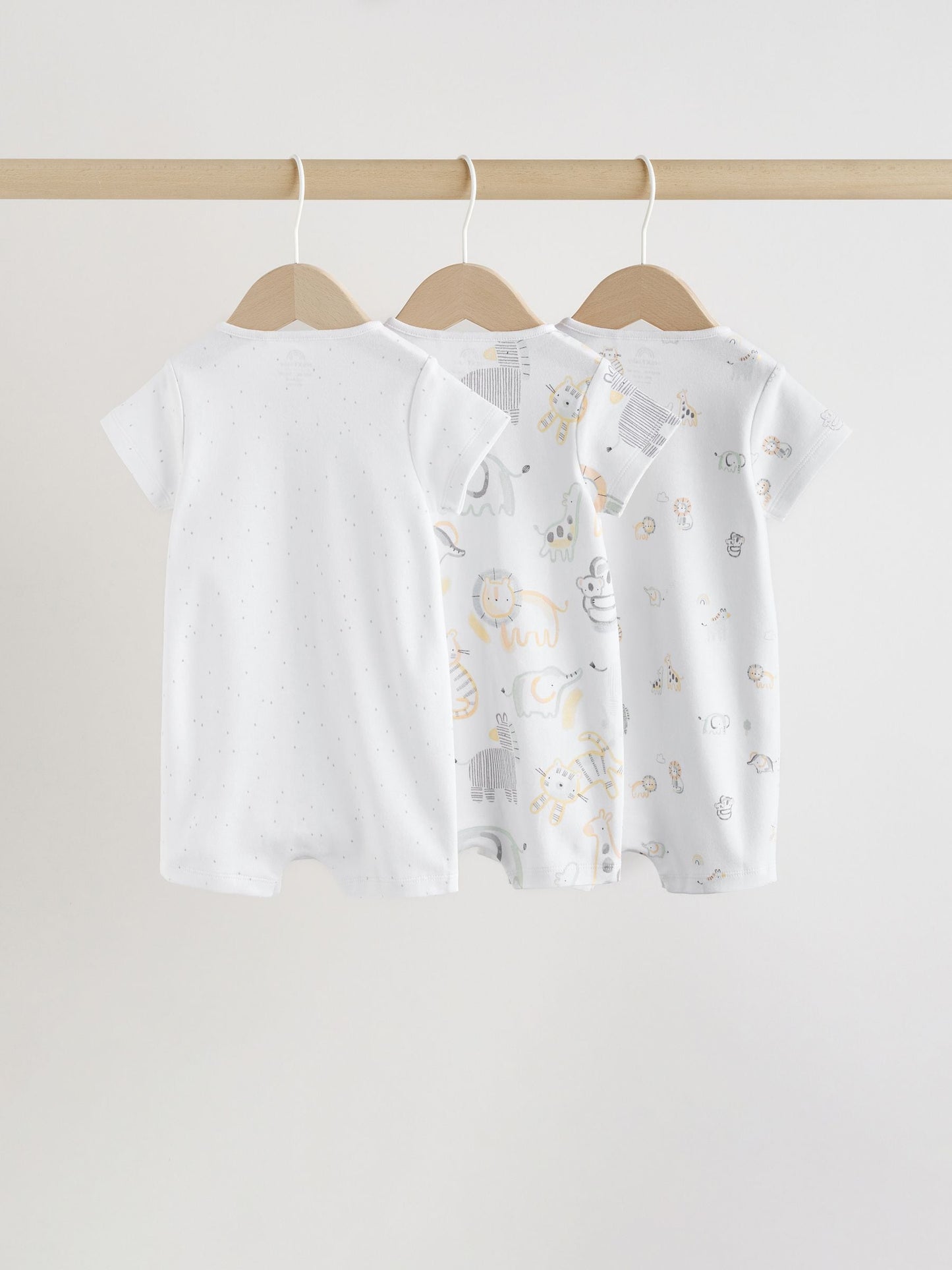 White Safari Animal Embroidered Jersey Baby Rompers 3 Pack image 2