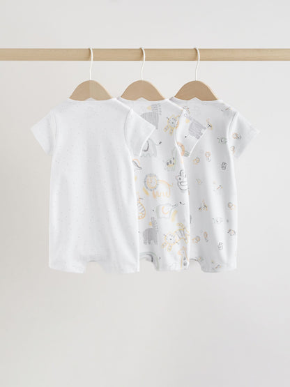 White Safari Animal Embroidered Jersey Baby Rompers 3 Pack image 2