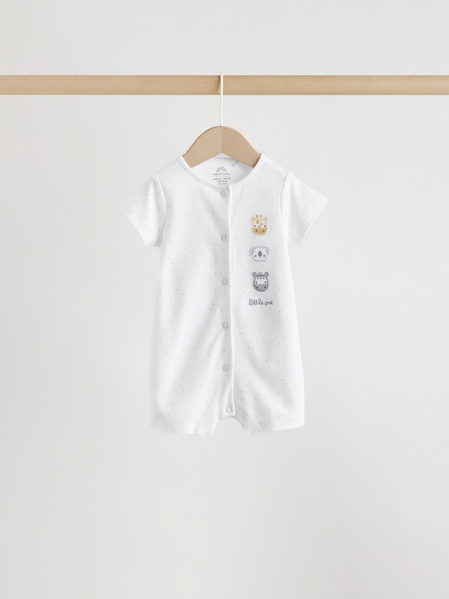 White Safari Animal Embroidered Jersey Baby Rompers 3 Pack image 3