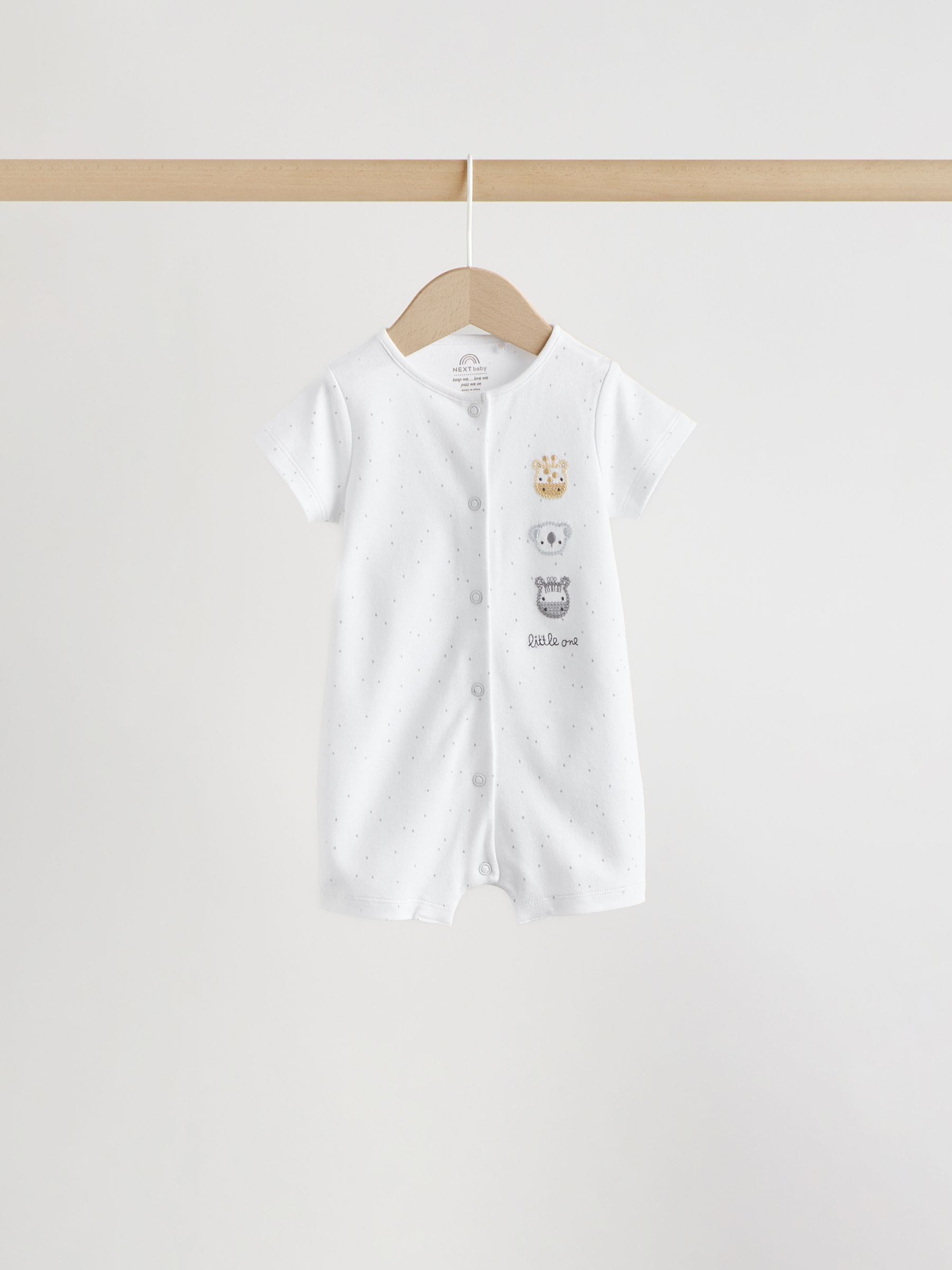 White Safari Animal Embroidered Jersey Baby Rompers 3 Pack image 3