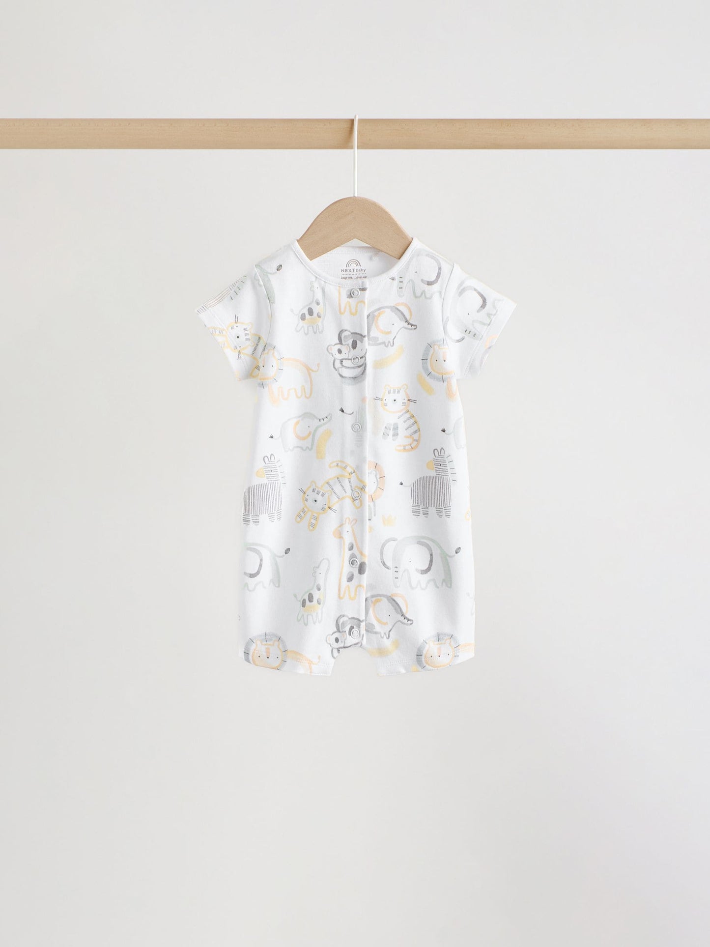 White Safari Animal Embroidered Jersey Baby Rompers 3 Pack image 4