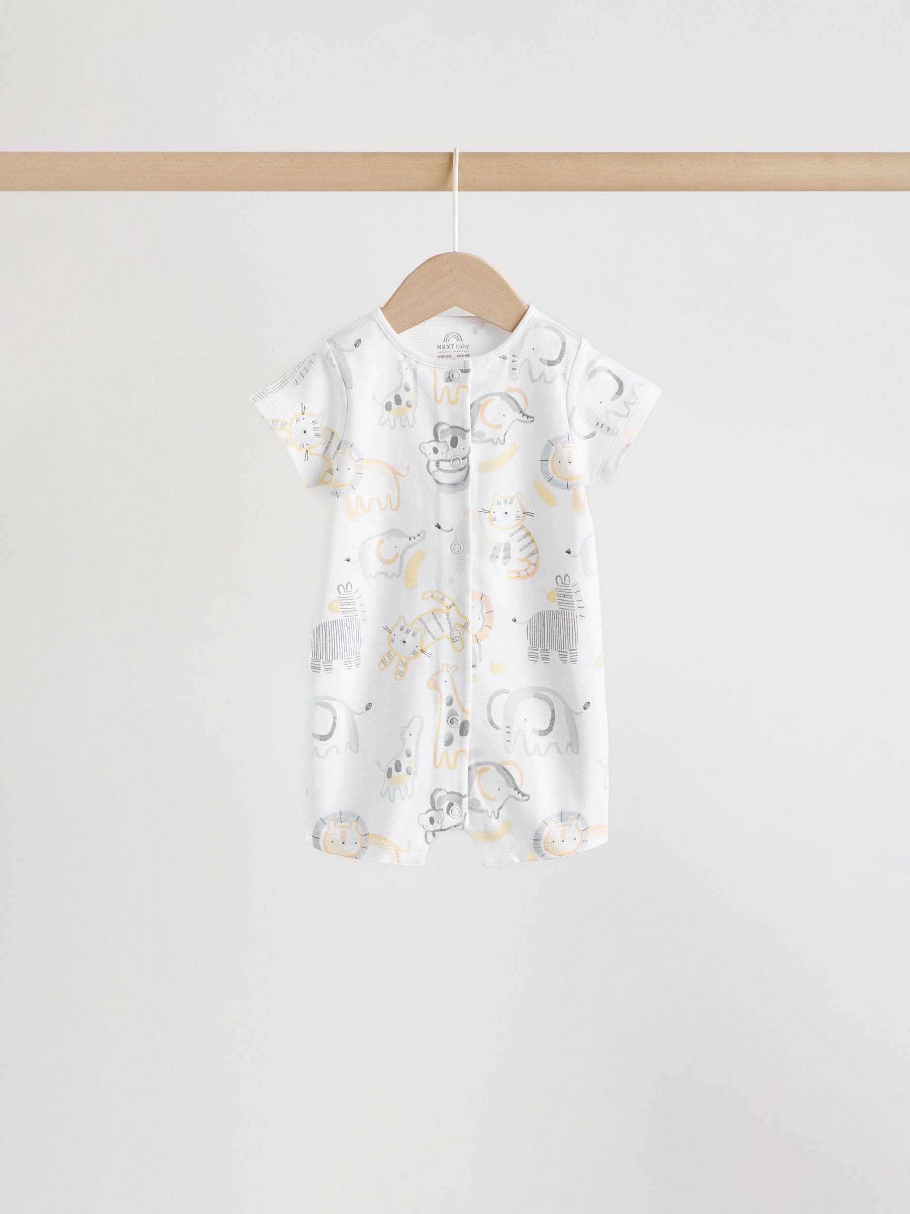 White Safari Animal Embroidered Jersey Baby Rompers 3 Pack image 4