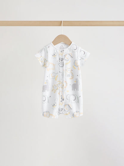White Safari Animal Embroidered Jersey Baby Rompers 3 Pack image 4