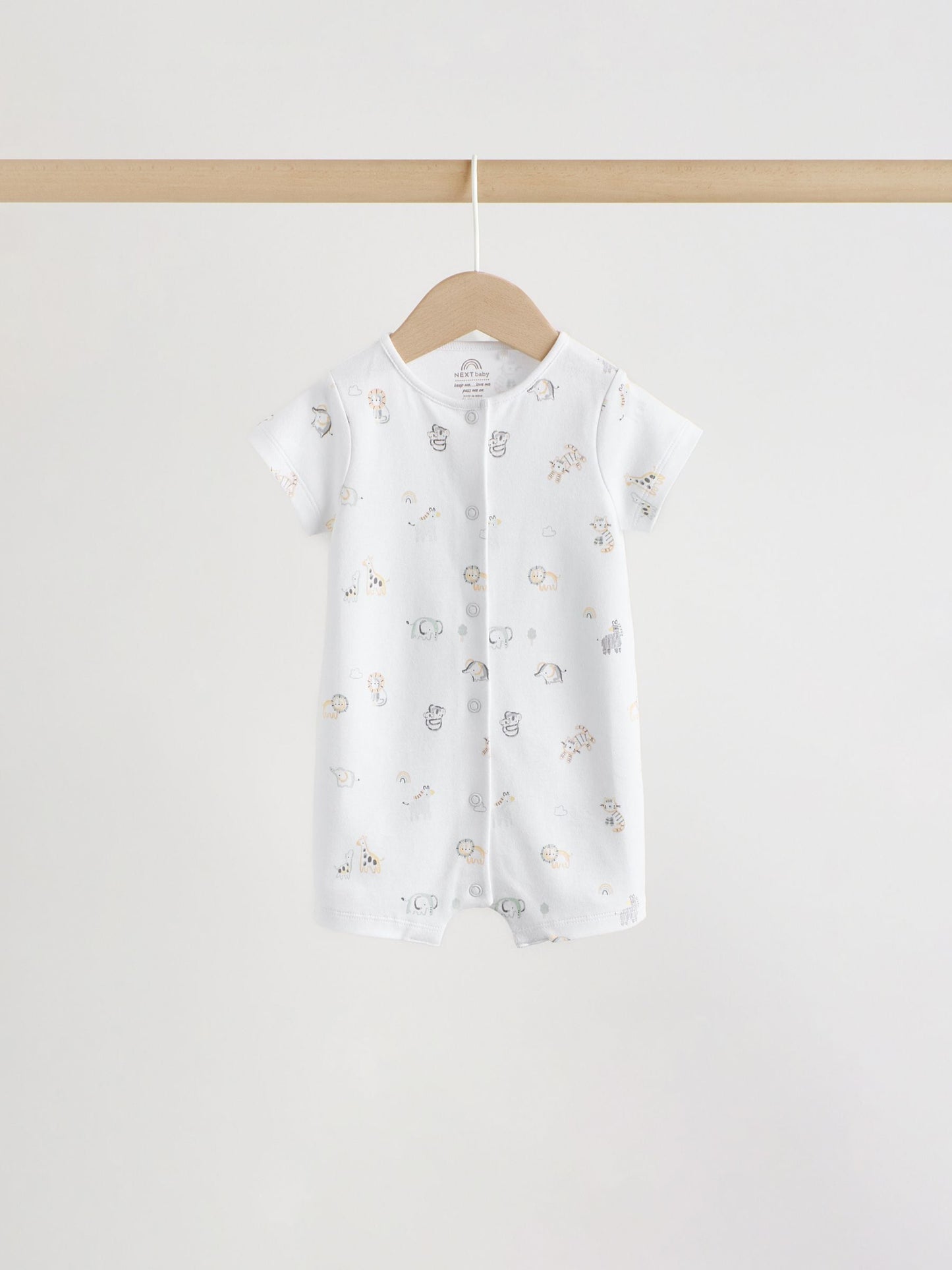 White Safari Animal Embroidered Jersey Baby Rompers 3 Pack image 5