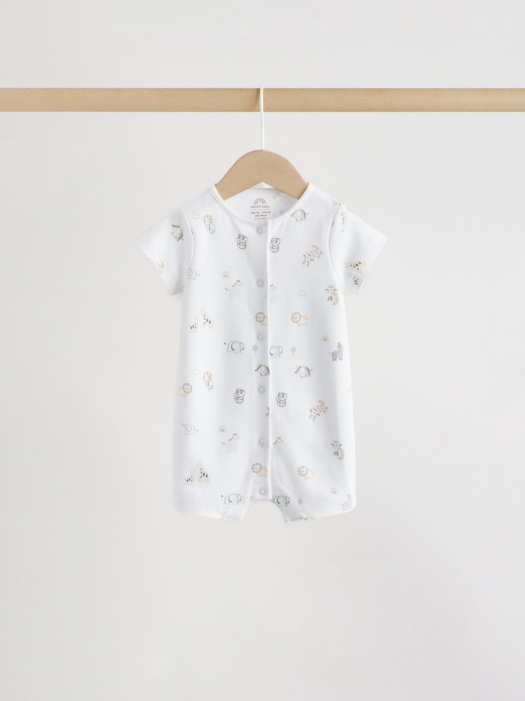 White Safari Animal Embroidered Jersey Baby Rompers 3 Pack image 5