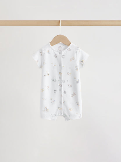 White Safari Animal Embroidered Jersey Baby Rompers 3 Pack image 5