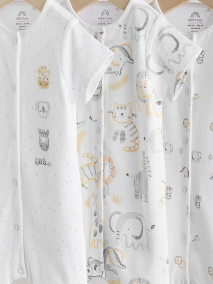 White Safari Animal Embroidered Jersey Baby Rompers 3 Pack image 7