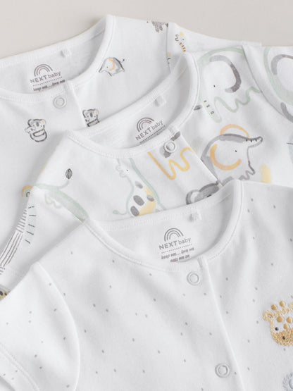 White Safari Animal Embroidered Jersey Baby Rompers 3 Pack image 8