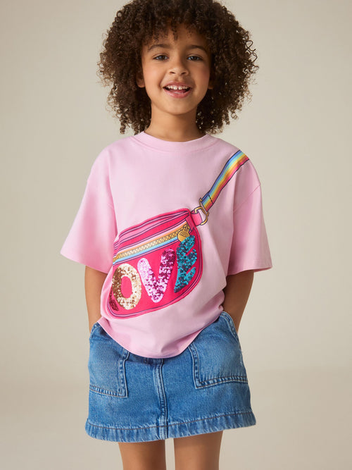 Little Bird by Jools Oliver Pink Bag Rainbow Strap Short Sleeve Jersey Slogan T-Shirt image 1