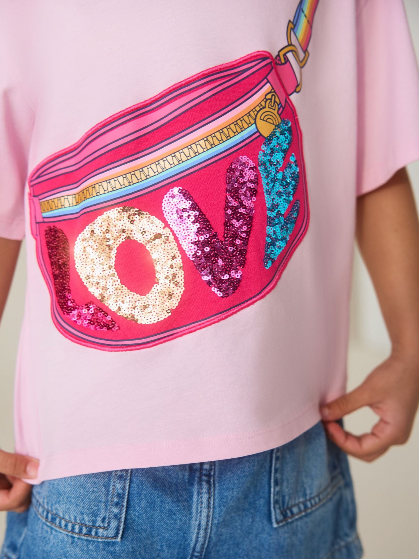 Little Bird by Jools Oliver Pink Bag Rainbow Strap Short Sleeve Jersey Slogan T-Shirt image 5