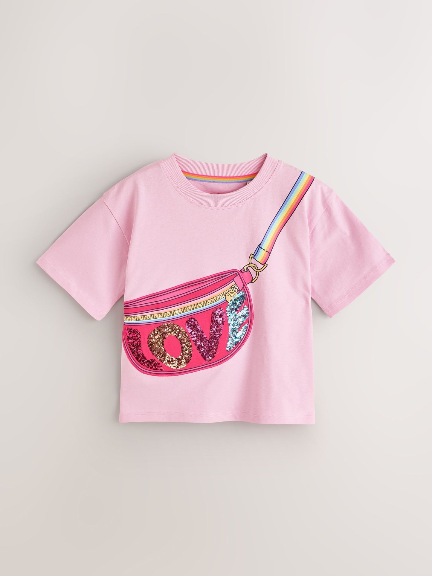 Little Bird by Jools Oliver Pink Bag Rainbow Strap Short Sleeve Jersey Slogan T-Shirt image 6