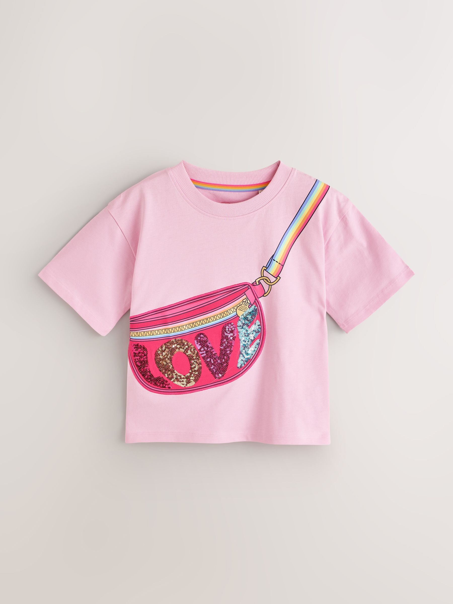 Little Bird by Jools Oliver Pink Bag Rainbow Strap Short Sleeve Jersey Slogan T-Shirt image 6