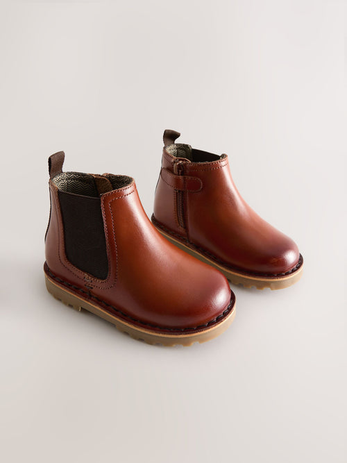 Tan Brown Leather Chelsea Boots image 1