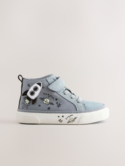 Grey Rocket Touch Fastening Elastic Lace Hi Top Trainers image 3