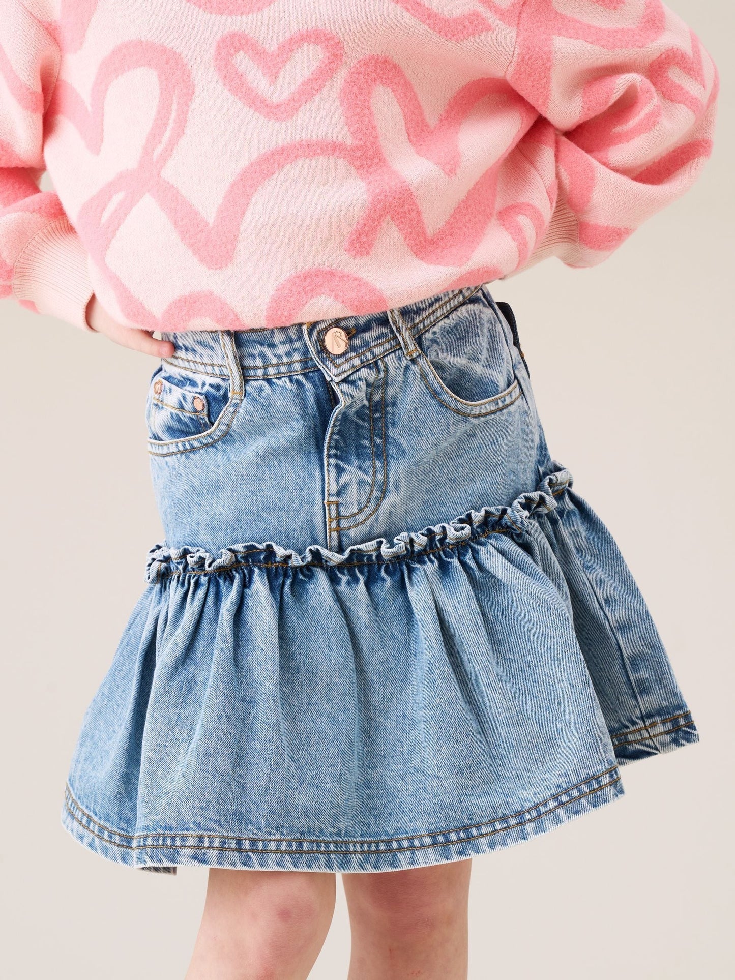Dsiney Kidz - Angel & Rocket Blue Noemie Heart Pocket Denim Skirt image 4
