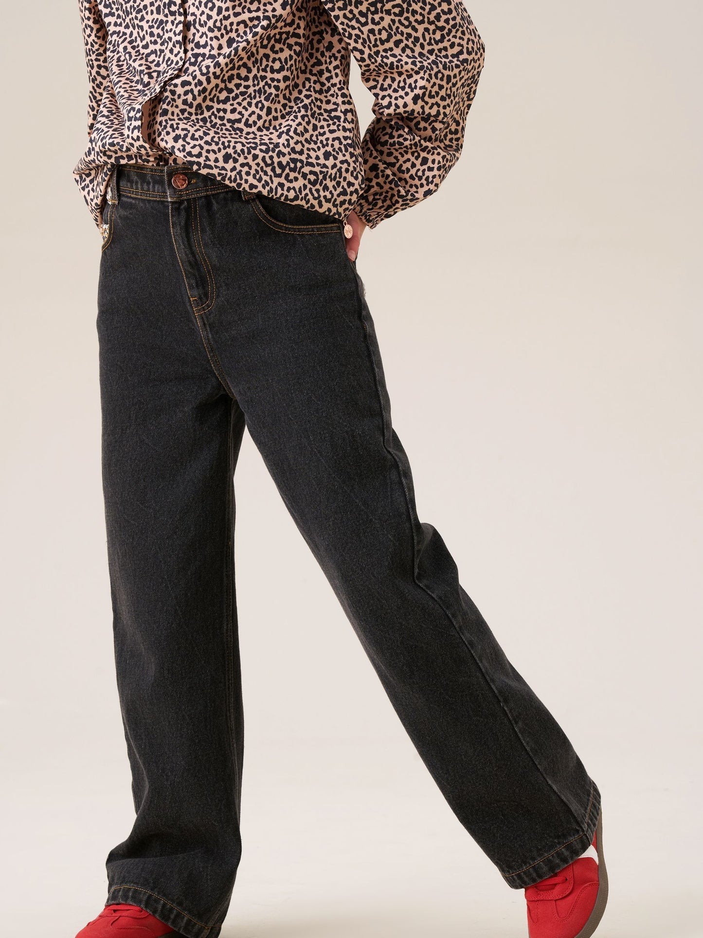 Dsiney Kidz - Angel & Rocket Black Piper Leopard Print Star Applique Wide Leg Jeans image 1