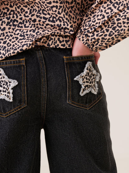 Dsiney Kidz - Angel & Rocket Black Piper Leopard Print Star Applique Wide Leg Jeans image 2