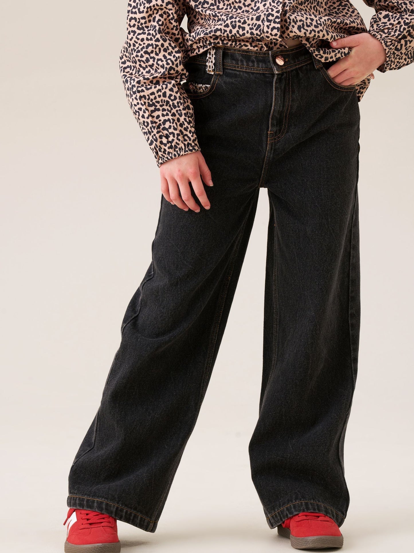Dsiney Kidz - Angel & Rocket Black Piper Leopard Print Star Applique Wide Leg Jeans image 4