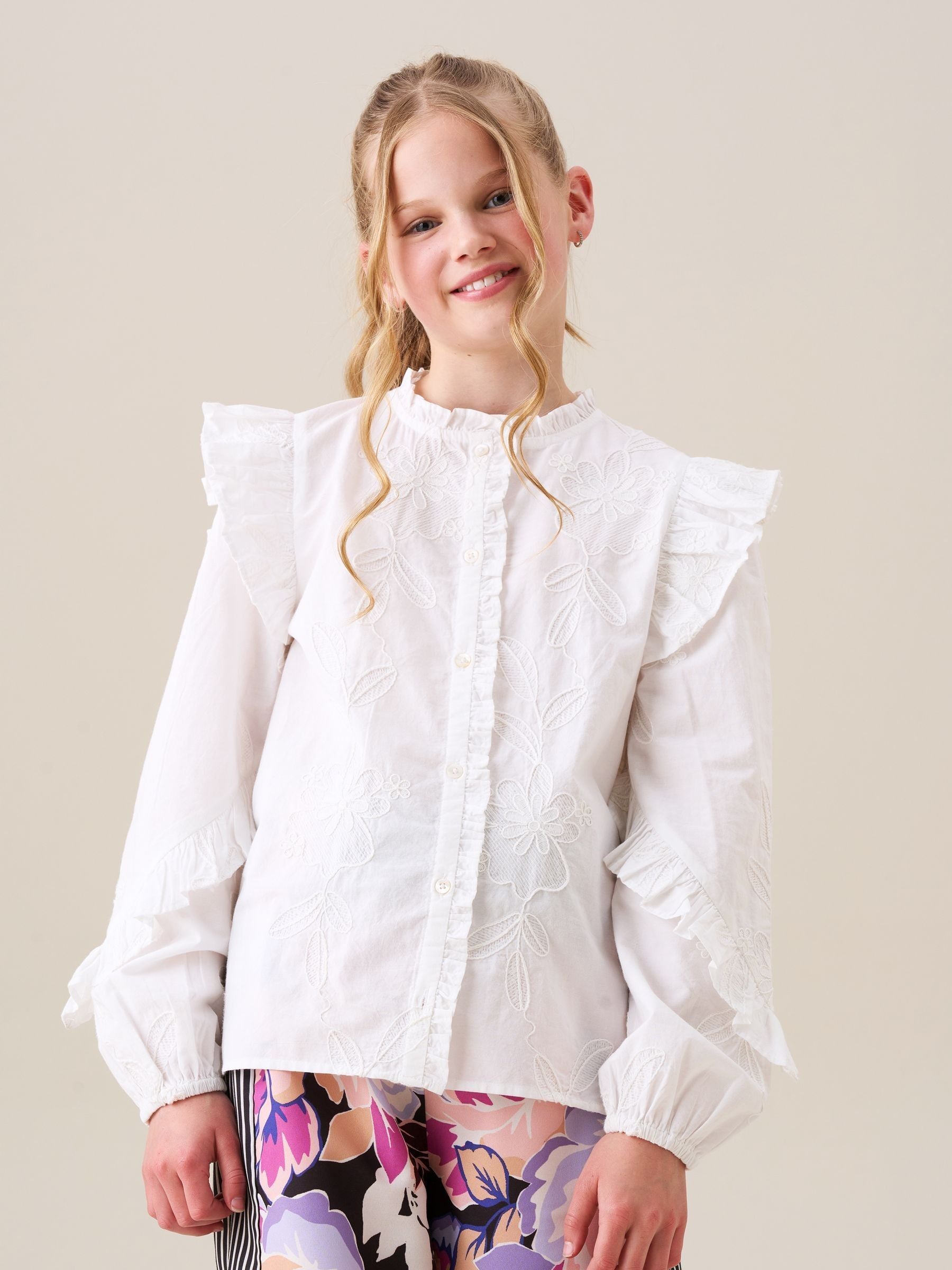 Dsiney Kidz - Angel & Rocket White Lacey Embroidered Frill Sleeve Blouse image 1