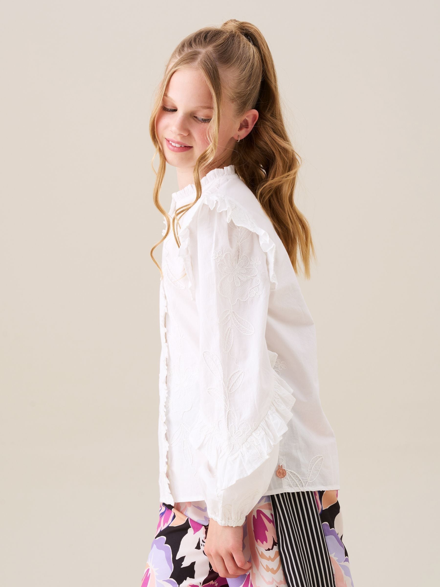 Dsiney Kidz - Angel & Rocket White Lacey Embroidered Frill Sleeve Blouse image 3
