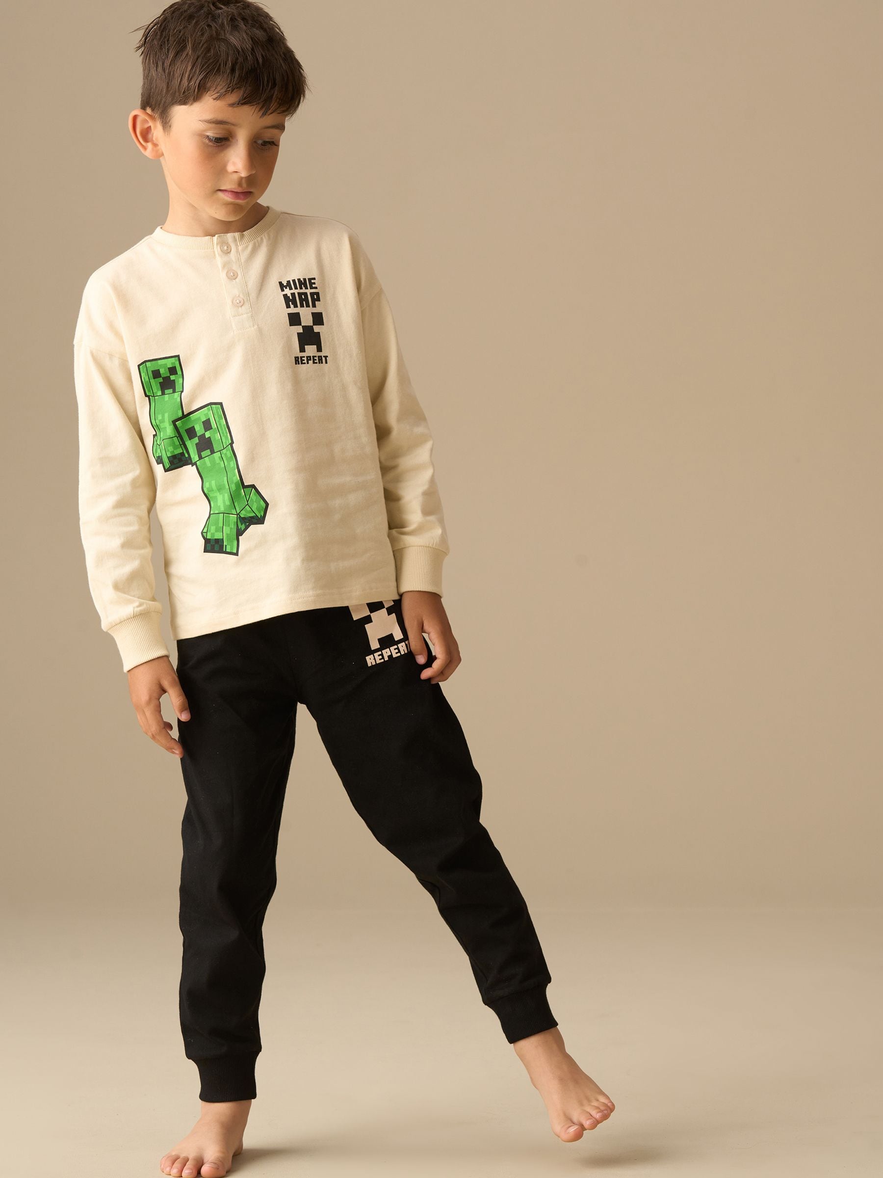 Dsiney Kidz - Angel & Rocket Black Minecraft Henley Pyjamas image 1