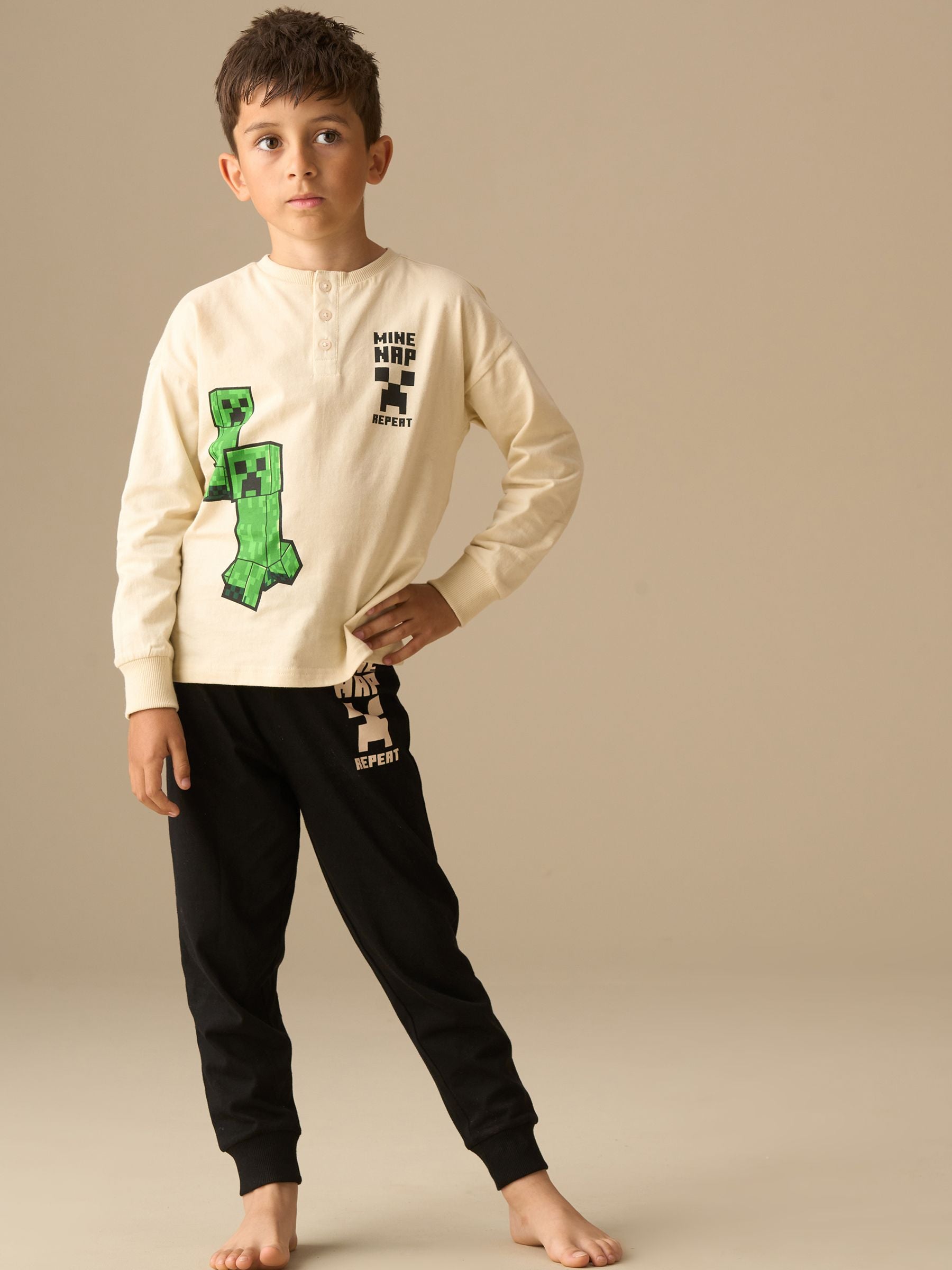 Dsiney Kidz - Angel & Rocket Black Minecraft Henley Pyjamas image 2