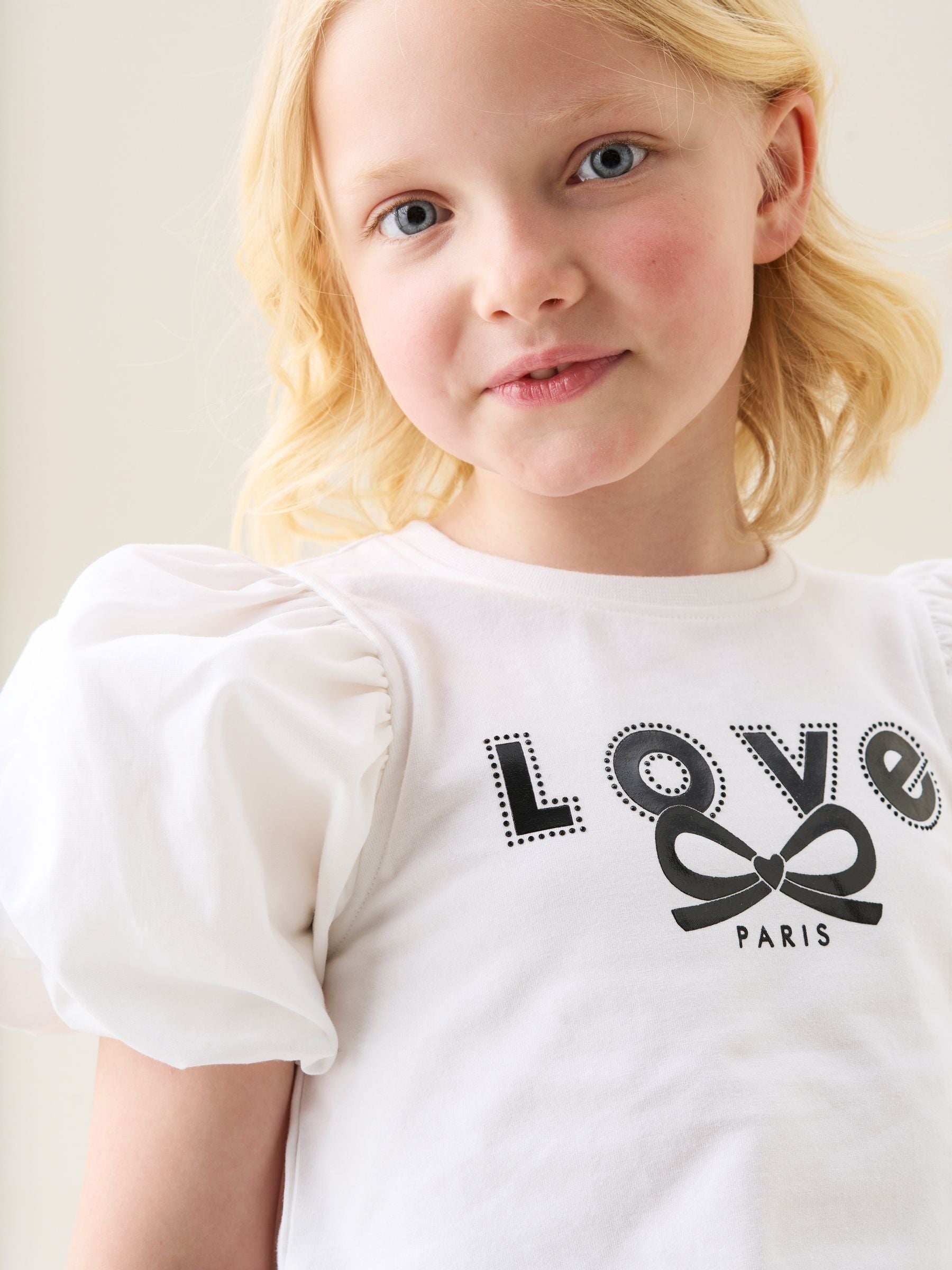 Dsiney Kidz - Angel & Rocket White Heidi Puff Sleeve Embellished Top image 2