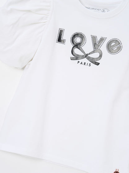 Dsiney Kidz - Angel & Rocket White Heidi Puff Sleeve Embellished Top image 5