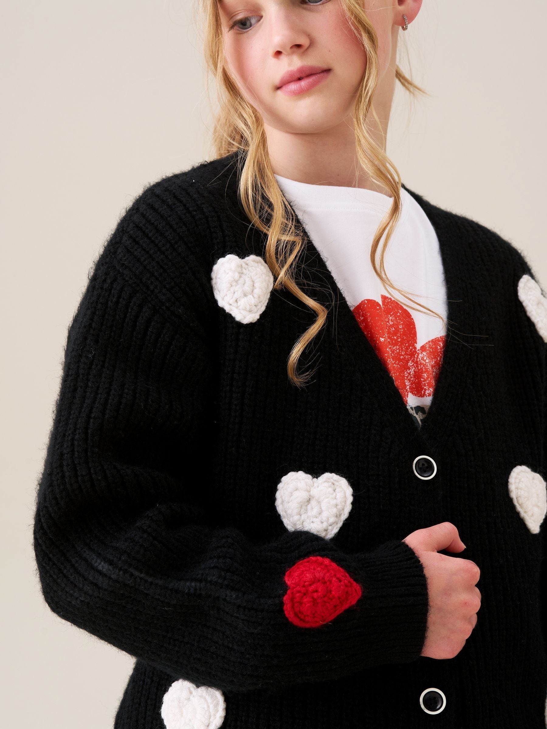 Dsiney Kidz - Angel & Rocket Black Everly Heart Print Cardigan image 3