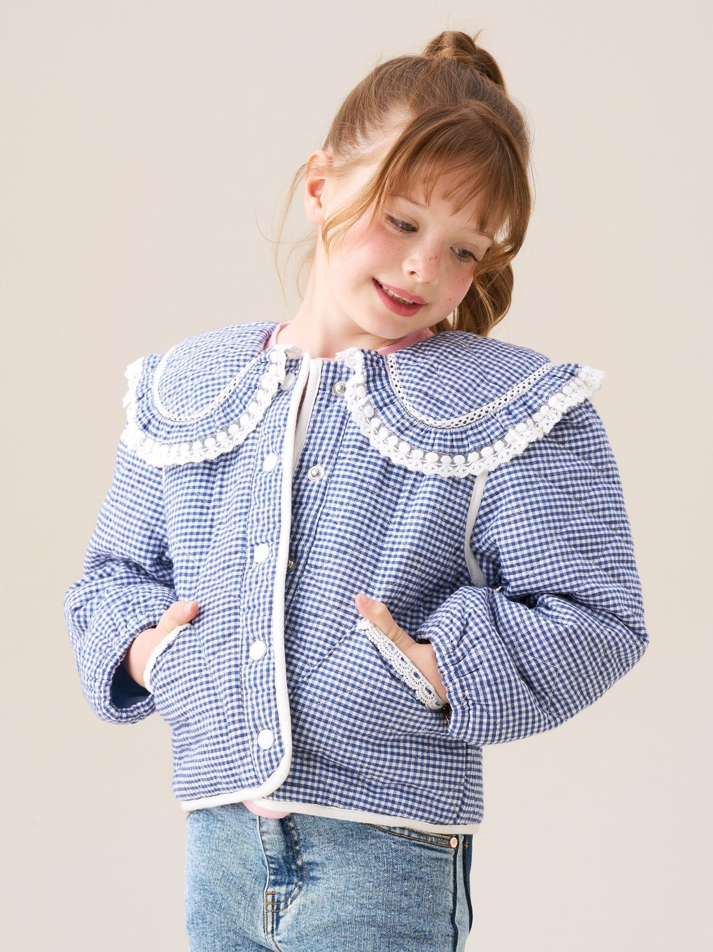 Dsiney Kidz - Angel & Rocket Blue Lottie Quilted Lace Trim Collar Jacket image 1