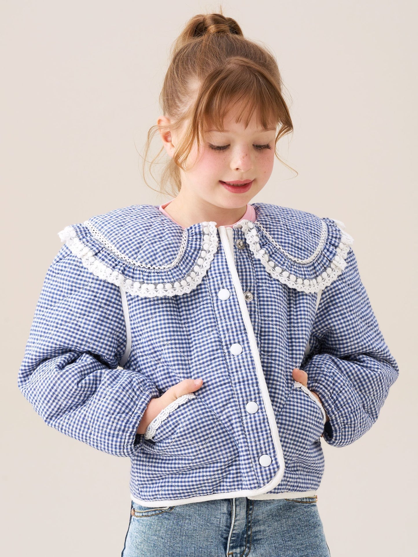 Dsiney Kidz - Angel & Rocket Blue Lottie Quilted Lace Trim Collar Jacket image 3