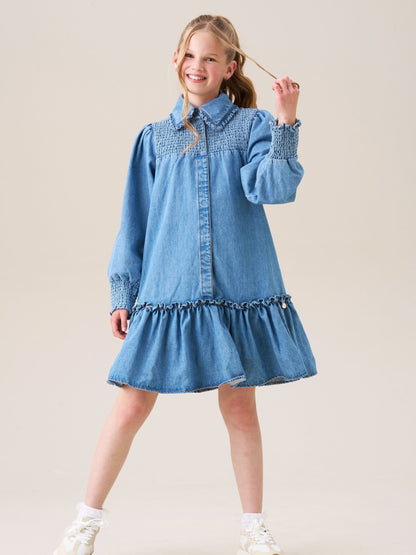 Angel & Rocket Blue Harper Shirred Denim Shirt Dress image 2